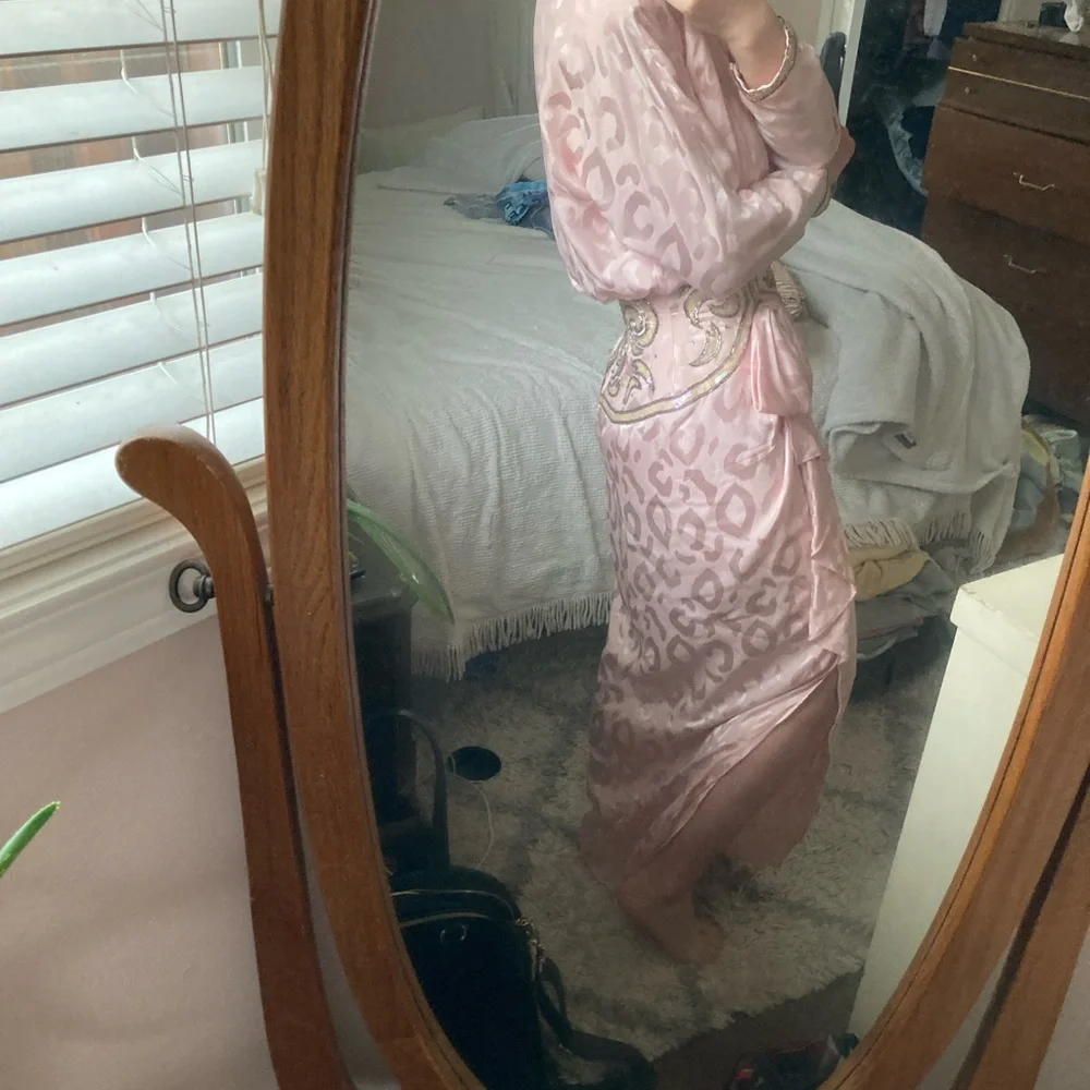 Pink Silk Cache Leopard Dress with beading - Picture 5 of 7